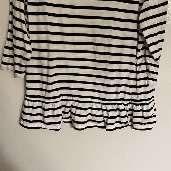 Talbots Woman 2X Preppy Laurel Stripe 3/4 Sleeves Square Neck Ruffle Peplum Tee - Picture 3 of 9